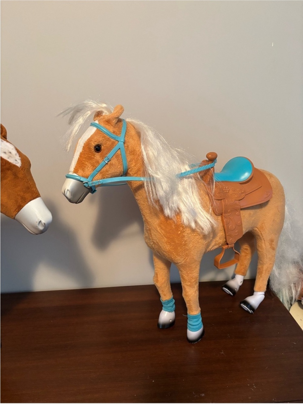 Plush Toy Horse with Blue Saddle and Bridle